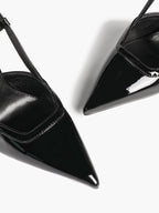 Brown Slingback Heels Pointed Toe Stiletto Pumps with T-Strap Office Business Meeting