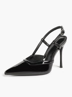 Brown Slingback Heels Pointed Toe Stiletto Pumps with T-Strap Office Business Meeting