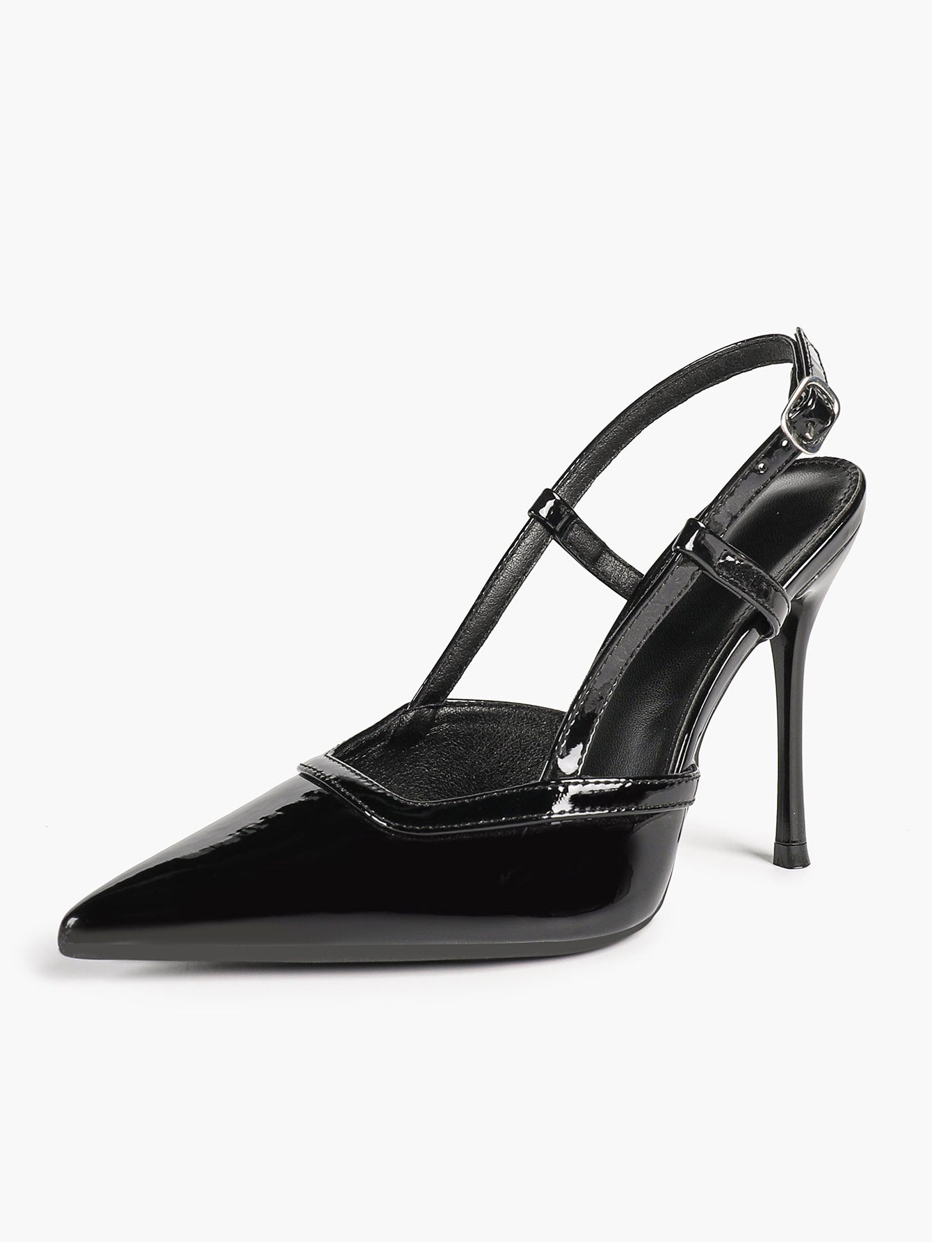 Brown Slingback Heels Pointed Toe Stiletto Pumps with T-Strap Office Business Meeting