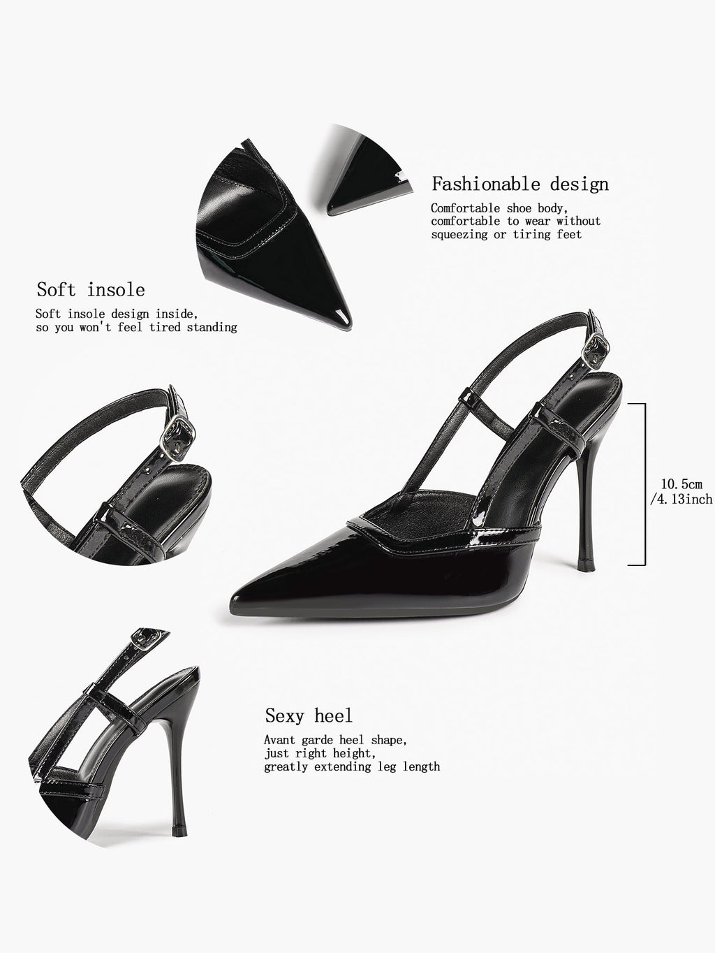 Brown Slingback Heels Pointed Toe Stiletto Pumps with T-Strap Office Business Meeting