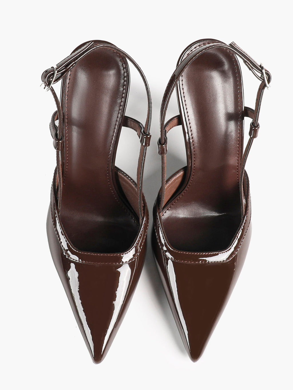 Brown Slingback Heels Pointed Toe Stiletto Pumps with T-Strap Office Business Meeting