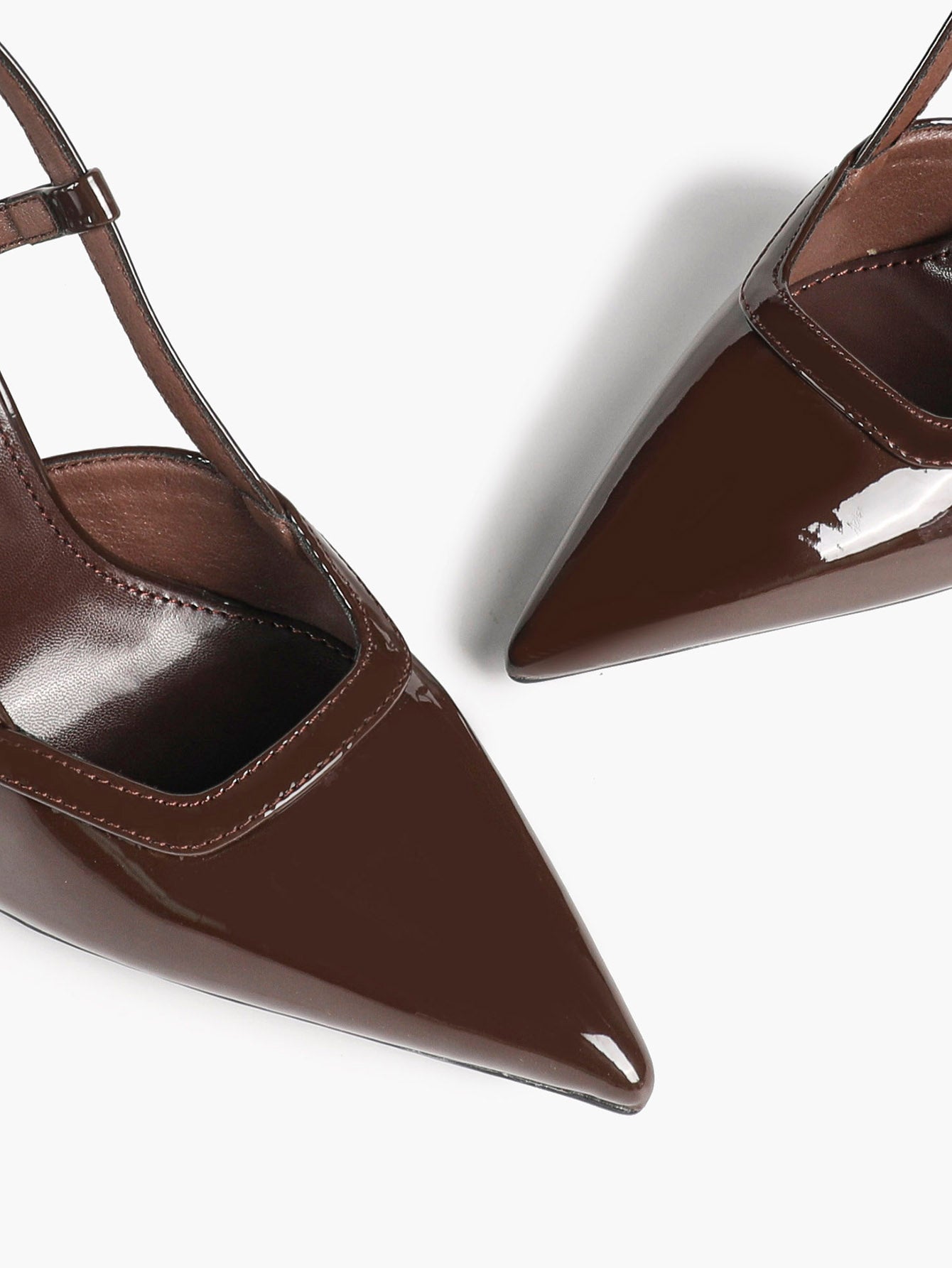Brown Slingback Heels Pointed Toe Stiletto Pumps with T-Strap Office Business Meeting
