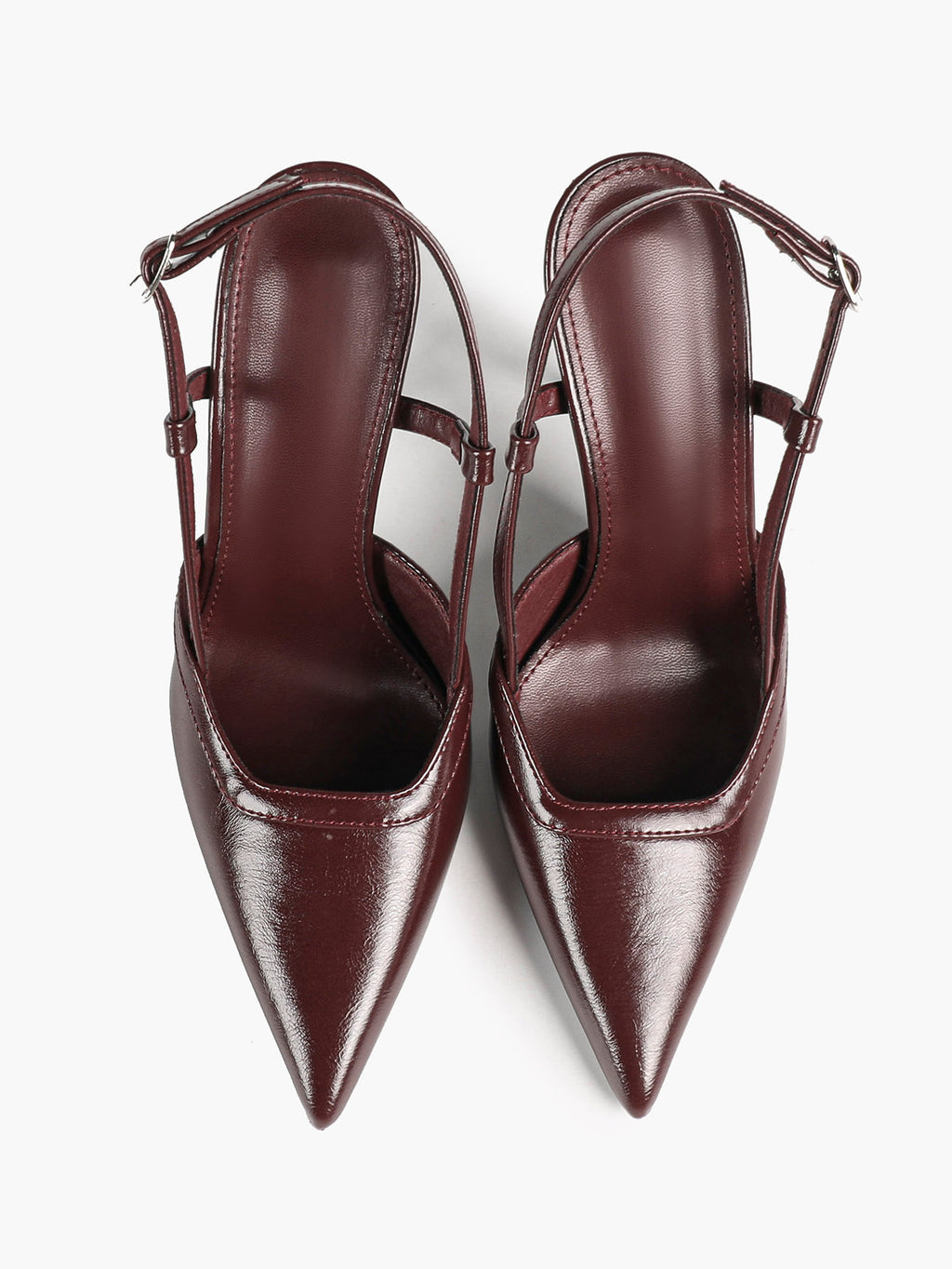 Brown Slingback Heels Pointed Toe Stiletto Pumps with T-Strap Office Business Meeting