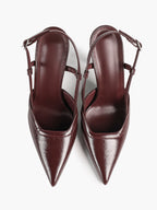Brown Slingback Heels Pointed Toe Stiletto Pumps with T-Strap Office Business Meeting
