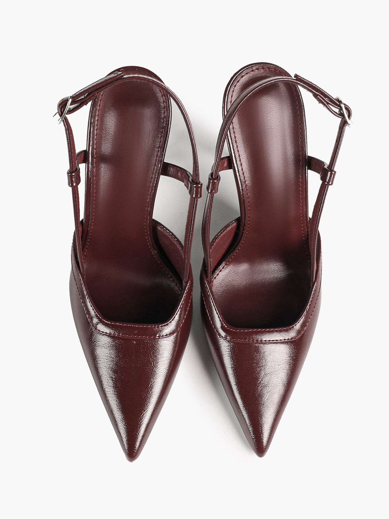 Brown Slingback Heels Pointed Toe Stiletto Pumps with T-Strap Office Business Meeting