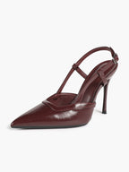 Brown Slingback Heels Pointed Toe Stiletto Pumps with T-Strap Office Business Meeting