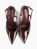 Brown Slingback Heels Pointed Toe Stiletto Pumps with T-Strap Office Business Meeting