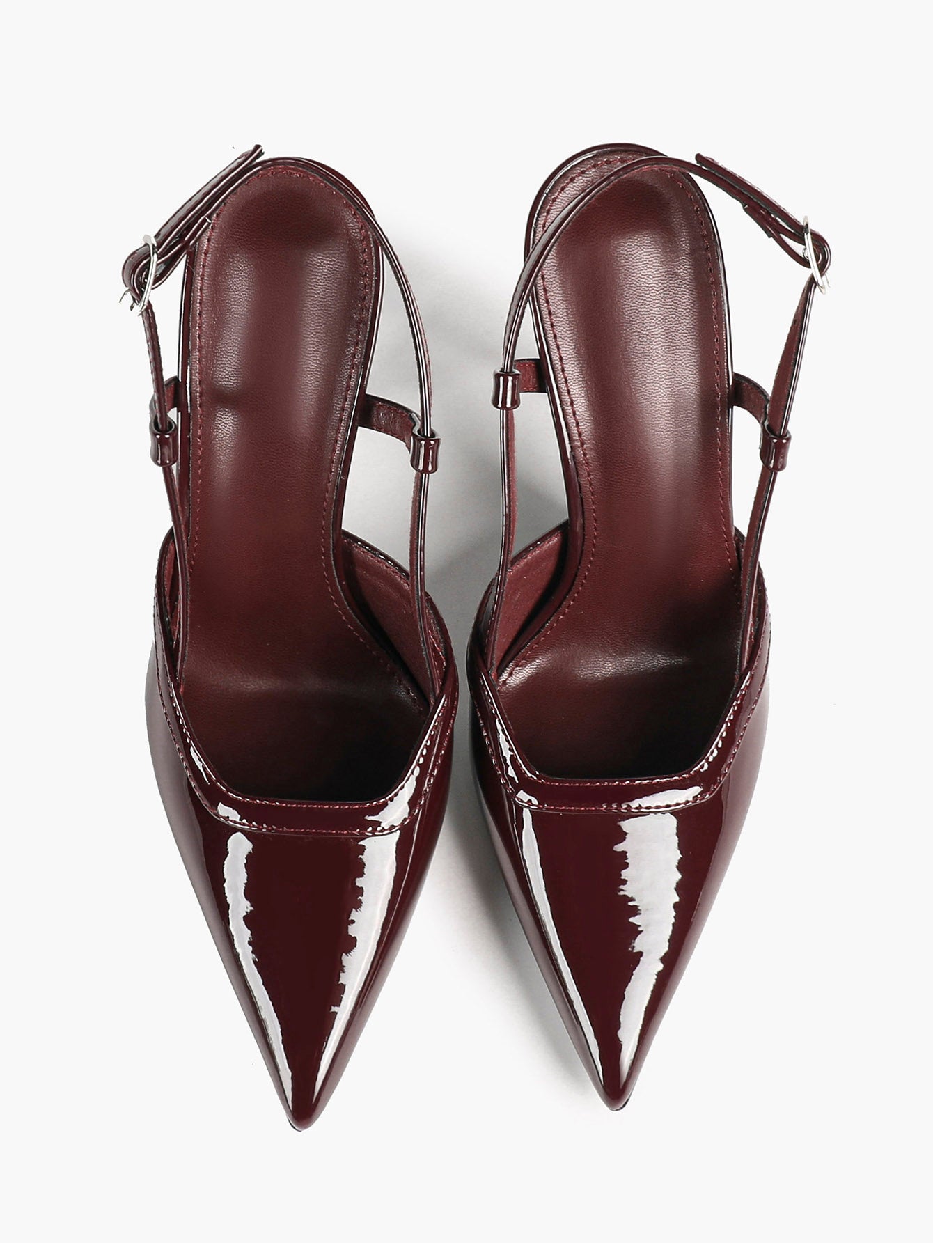 Brown Slingback Heels Pointed Toe Stiletto Pumps with T-Strap Office Business Meeting