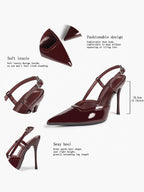 Brown Slingback Heels Pointed Toe Stiletto Pumps with T-Strap Office Business Meeting