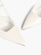 Brown Slingback Heels Pointed Toe Stiletto Pumps with T-Strap Office Business Meeting