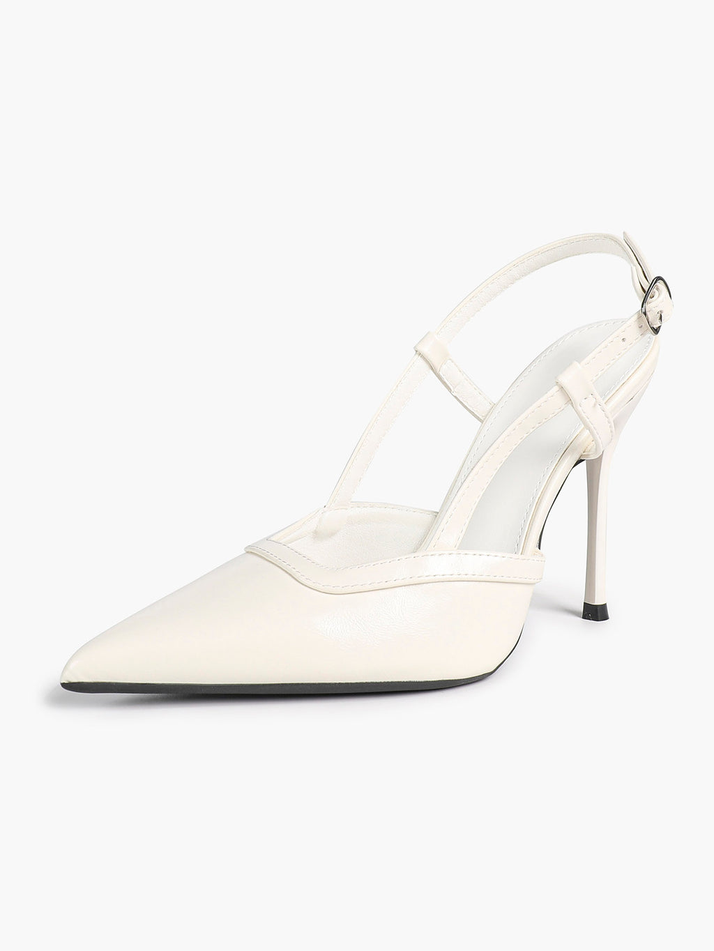 Brown Slingback Heels Pointed Toe Stiletto Pumps with T-Strap Office Business Meeting