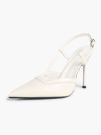 Brown Slingback Heels Pointed Toe Stiletto Pumps with T-Strap Office Business Meeting