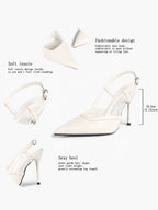 Brown Slingback Heels Pointed Toe Stiletto Pumps with T-Strap Office Business Meeting