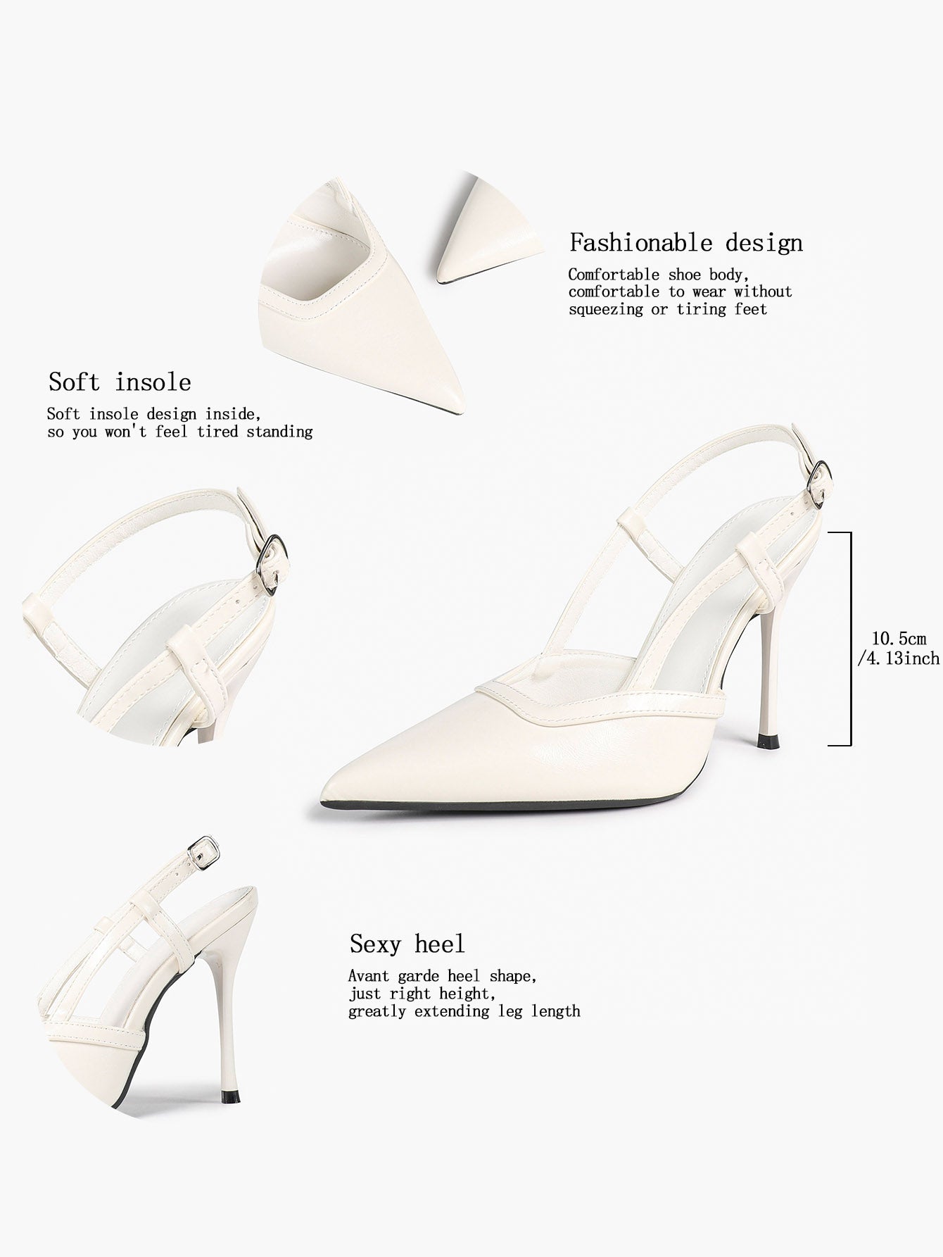 Brown Slingback Heels Pointed Toe Stiletto Pumps with T-Strap Office Business Meeting
