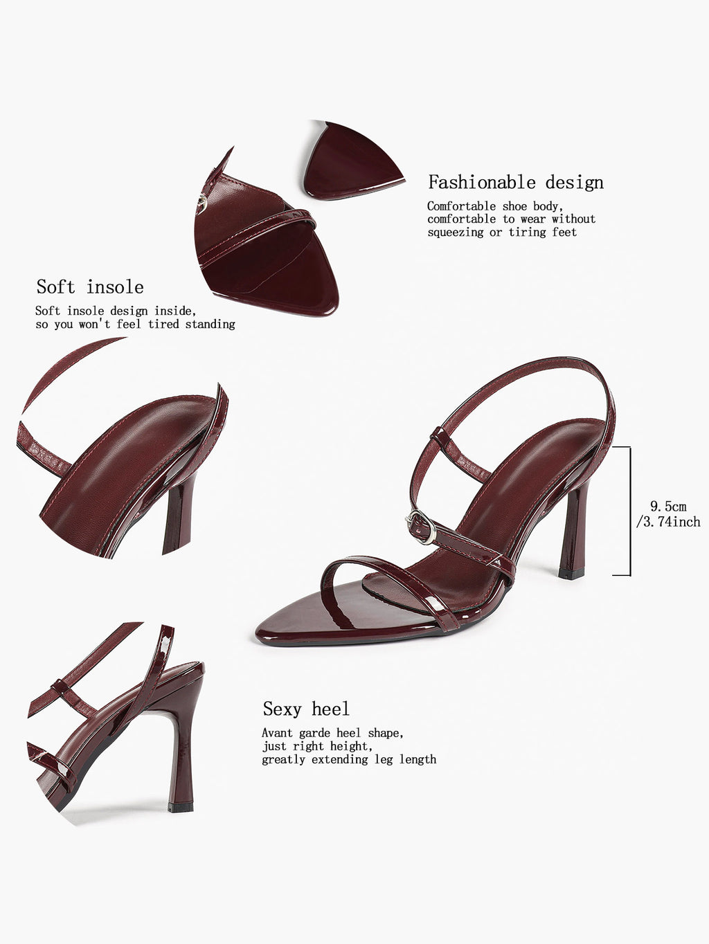 Brown Strappy Slingback Sandals Open Toe Block Heel Adjustable Buckle Casual Daily Wear