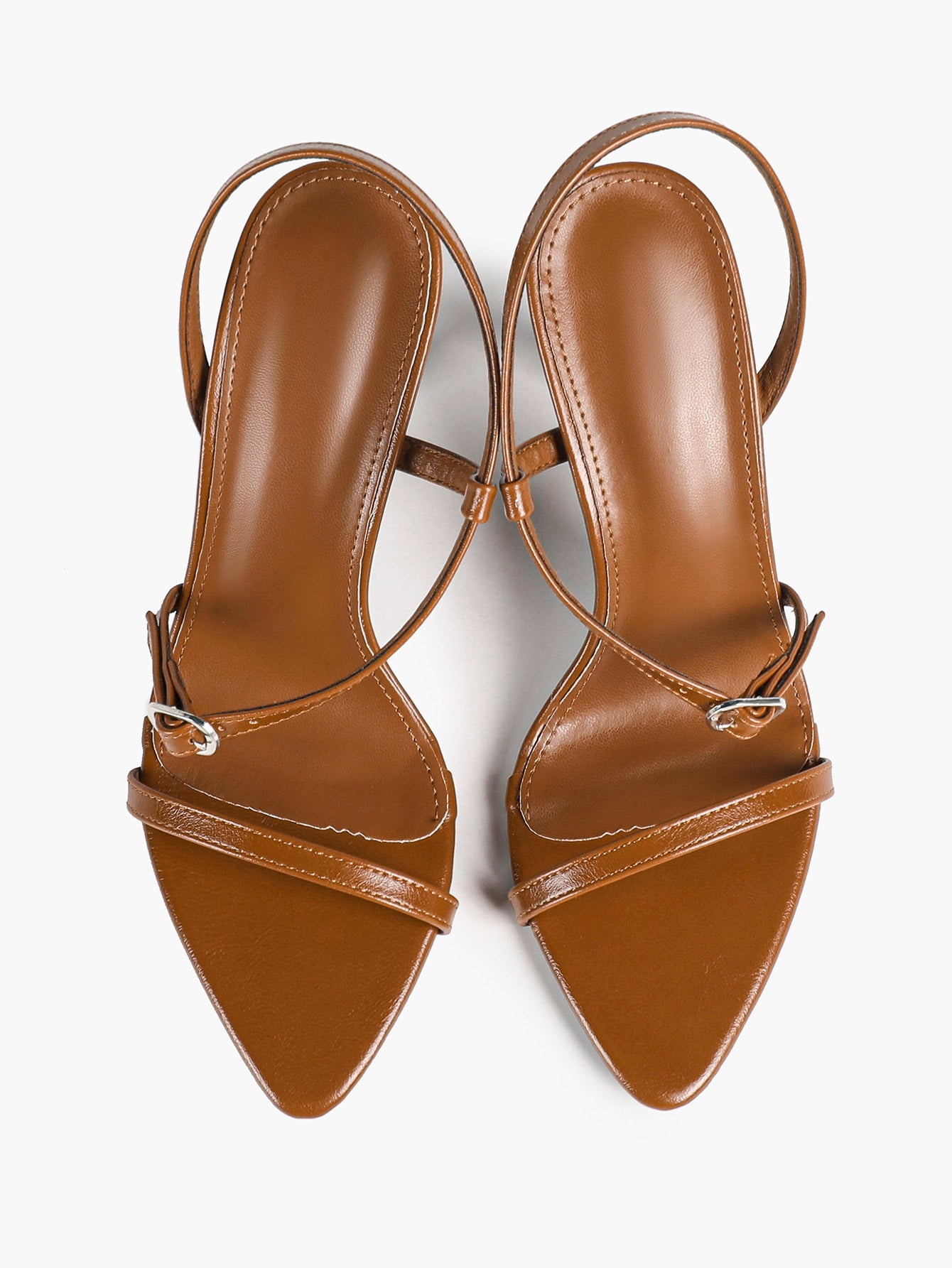 Brown Strappy Slingback Sandals Open Toe Block Heel Adjustable Buckle Casual Daily Wear