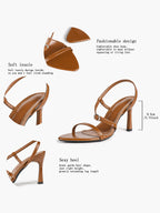 Brown Strappy Slingback Sandals Open Toe Block Heel Adjustable Buckle Casual Daily Wear