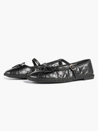 Black Quilted Leather Mary Jane Flats Bow Detail Slip On Shoes Casual Shoes ISHIFIVAN