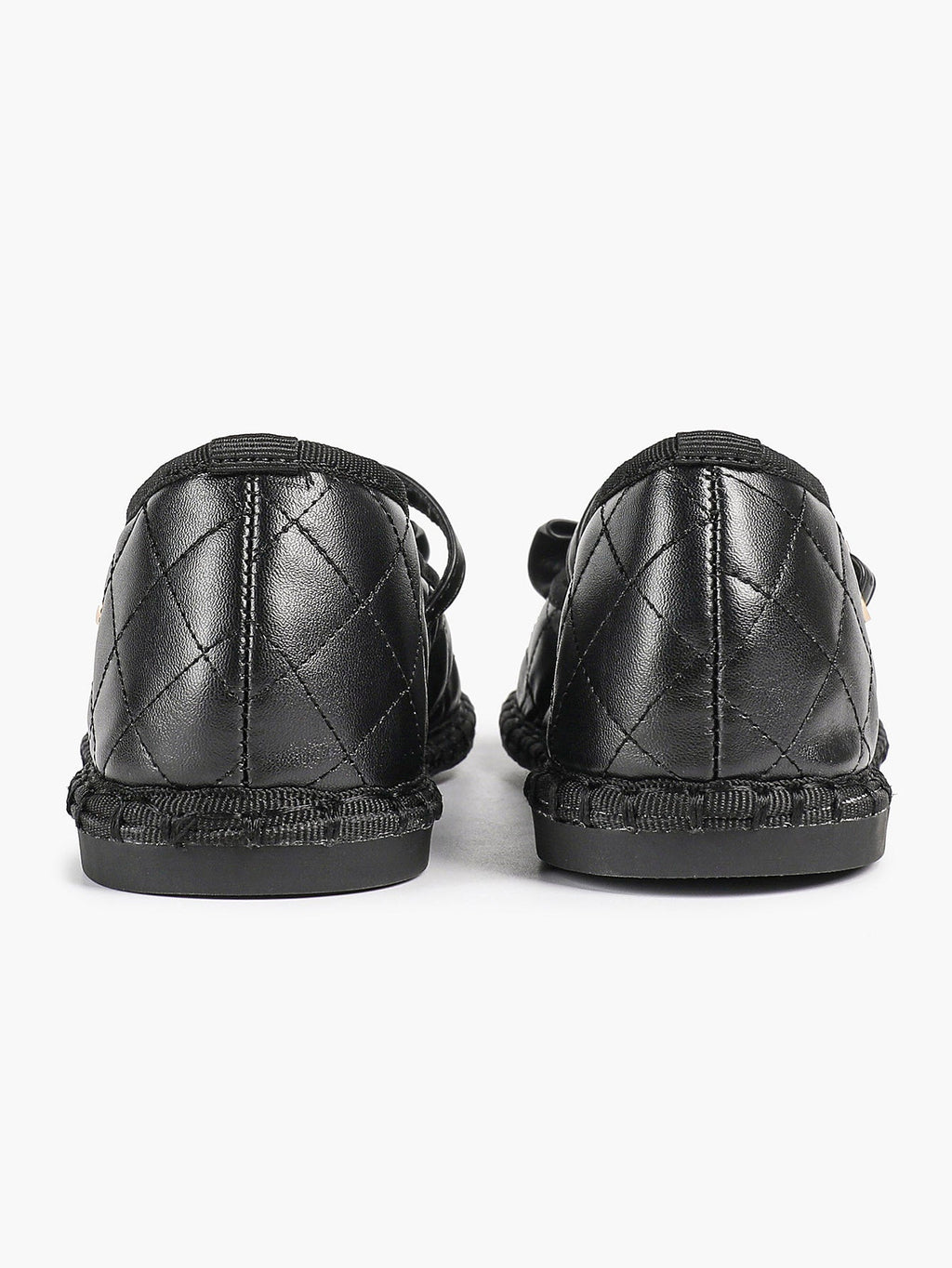 Black Quilted Leather Mary Jane Flats Bow Detail Slip On Shoes Casual Shoes ISHIFIVAN