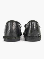 Black Quilted Leather Mary Jane Flats Bow Detail Slip On Shoes Casual Shoes ISHIFIVAN