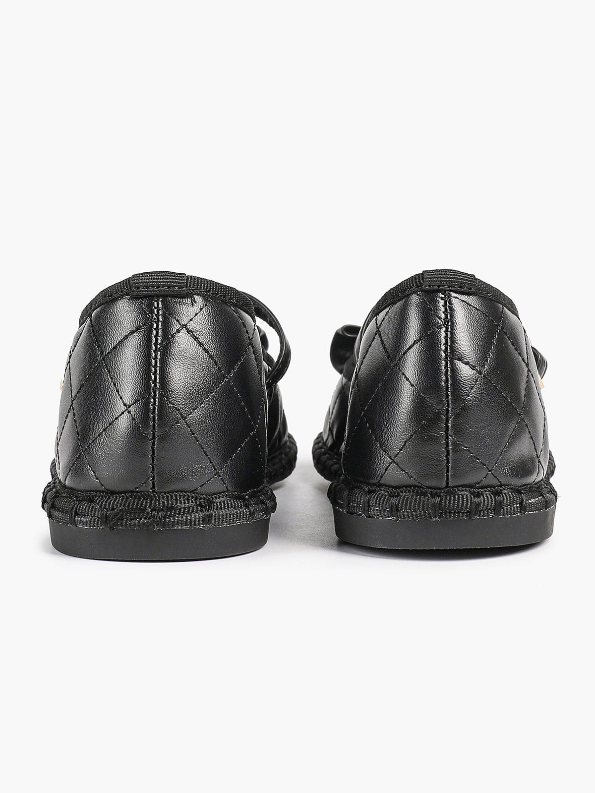Black Quilted Leather Mary Jane Flats Bow Detail Slip On Shoes Casual Shoes ISHIFIVAN