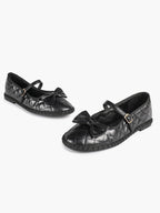 Black Quilted Leather Mary Jane Flats Bow Detail Slip On Shoes Casual Shoes ISHIFIVAN