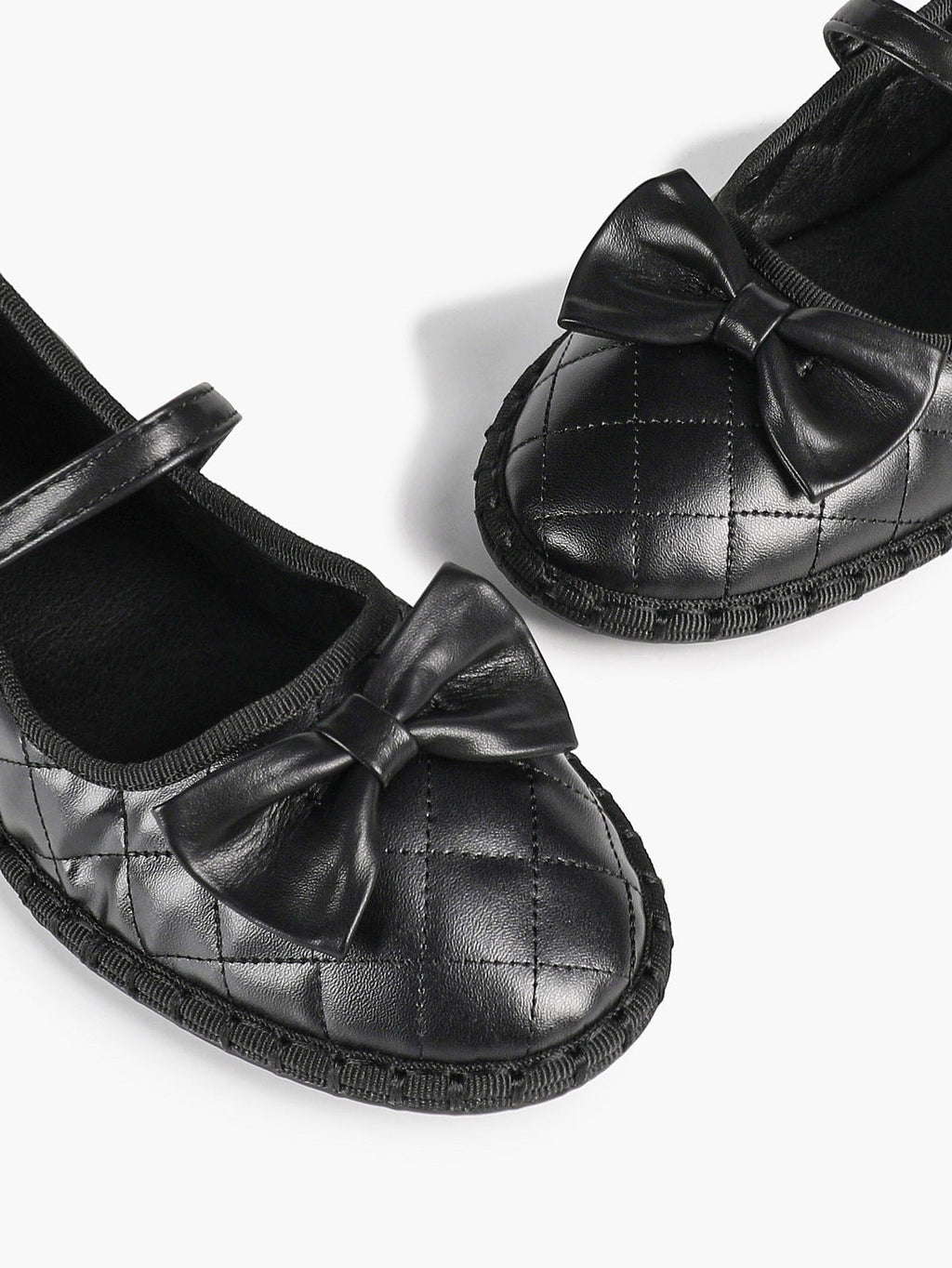Black Quilted Leather Mary Jane Flats Bow Detail Slip On Shoes Casual Shoes ISHIFIVAN