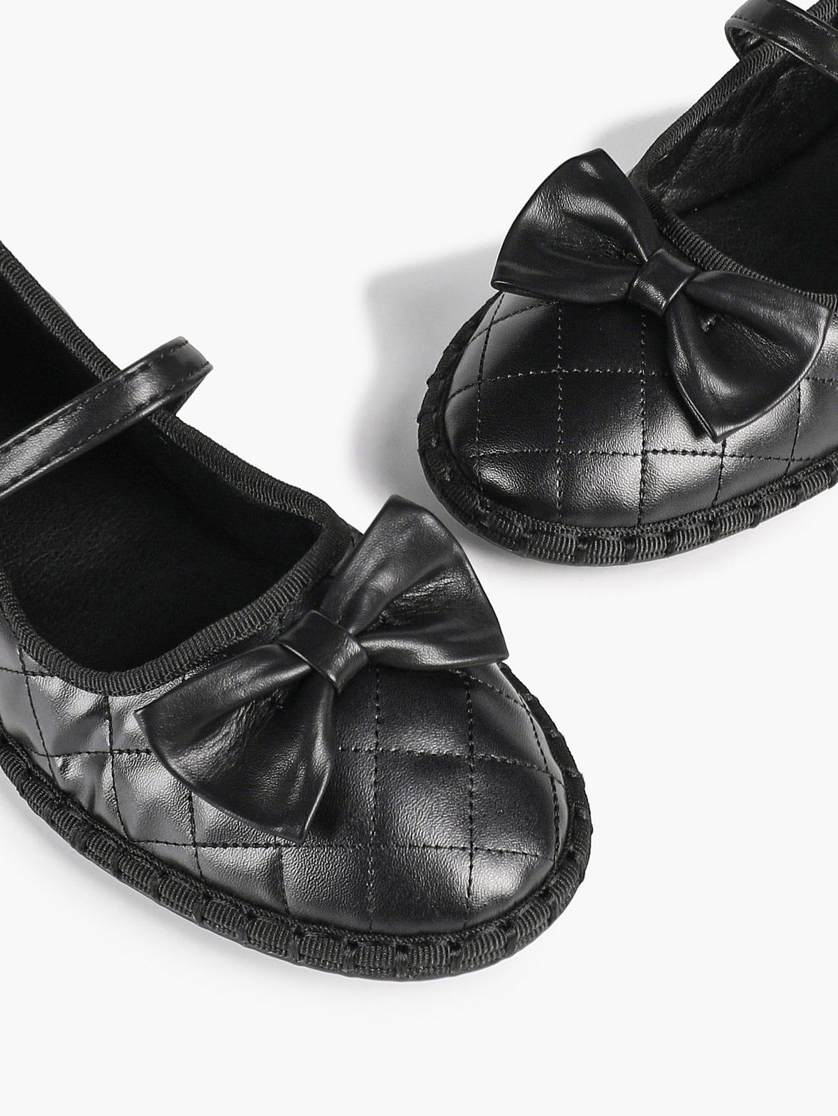 Black Quilted Leather Mary Jane Flats Bow Detail Slip On Shoes Casual Shoes ISHIFIVAN