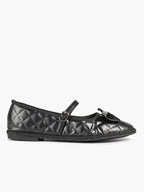 Black Quilted Leather Mary Jane Flats Bow Detail Slip On Shoes Casual Shoes ISHIFIVAN