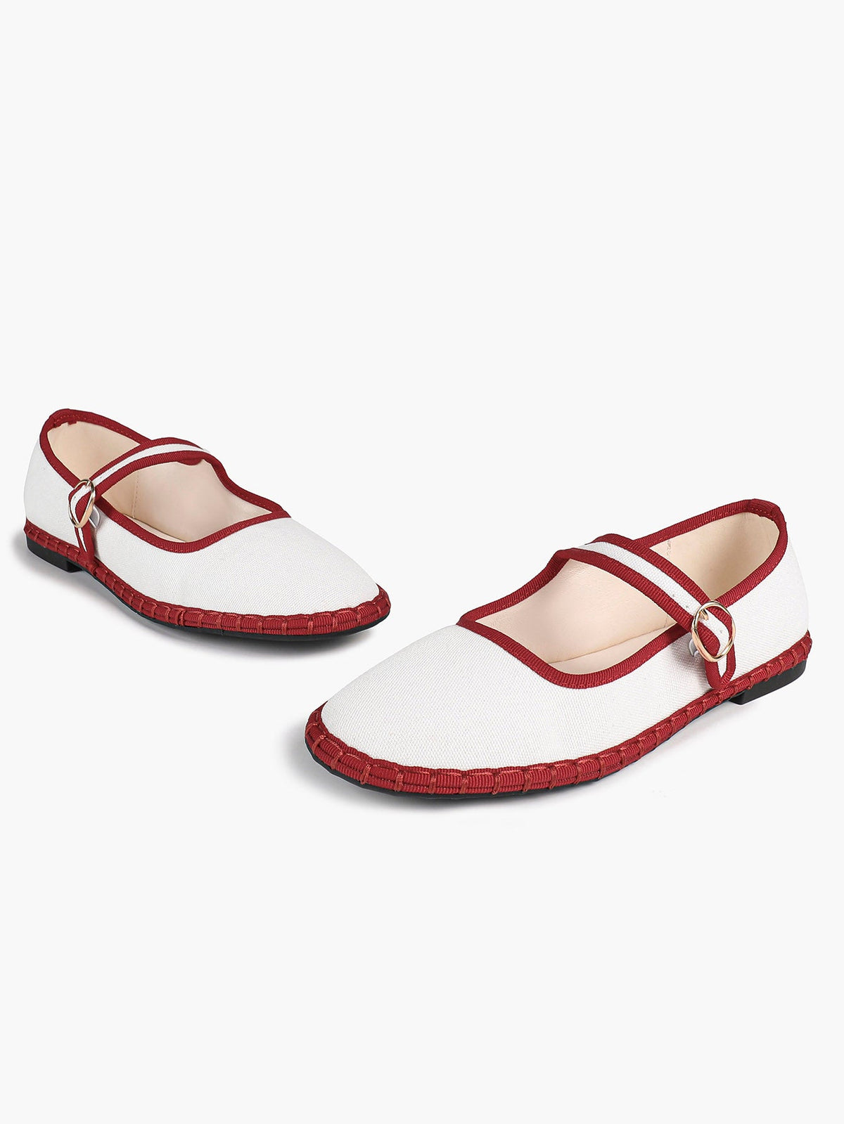 Women's Woven Mary Jane Flats Brown Trim Slip On Shoes Vacation Dailywear Shoes ISHIFIVAN