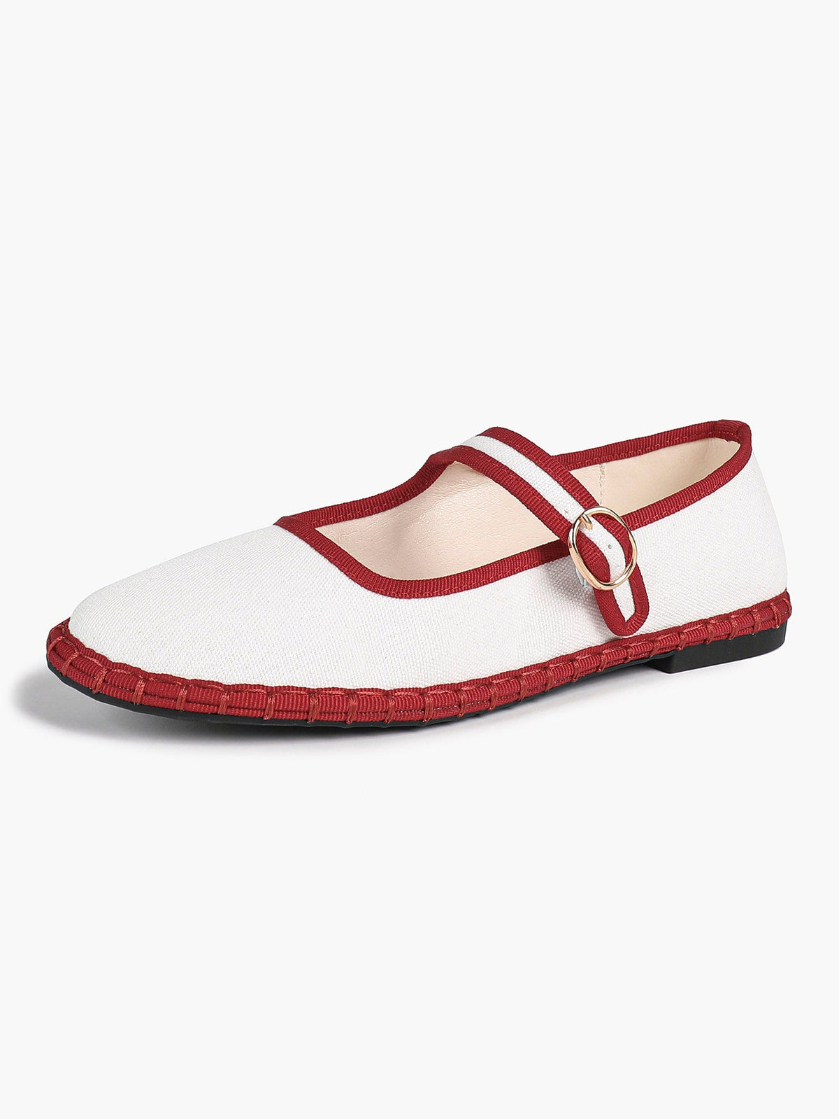 Women's Woven Mary Jane Flats Brown Trim Slip On Shoes Vacation Dailywear Shoes ISHIFIVAN