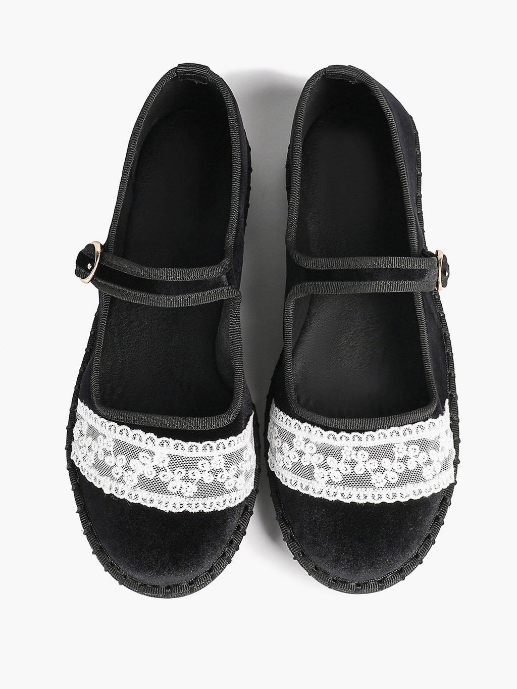 Women's Mary Jane Flats White Lace Trim Slip On Shoes ISHIFIVAN