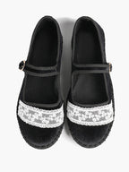 Women's Mary Jane Flats White Lace Trim Slip On Shoes ISHIFIVAN