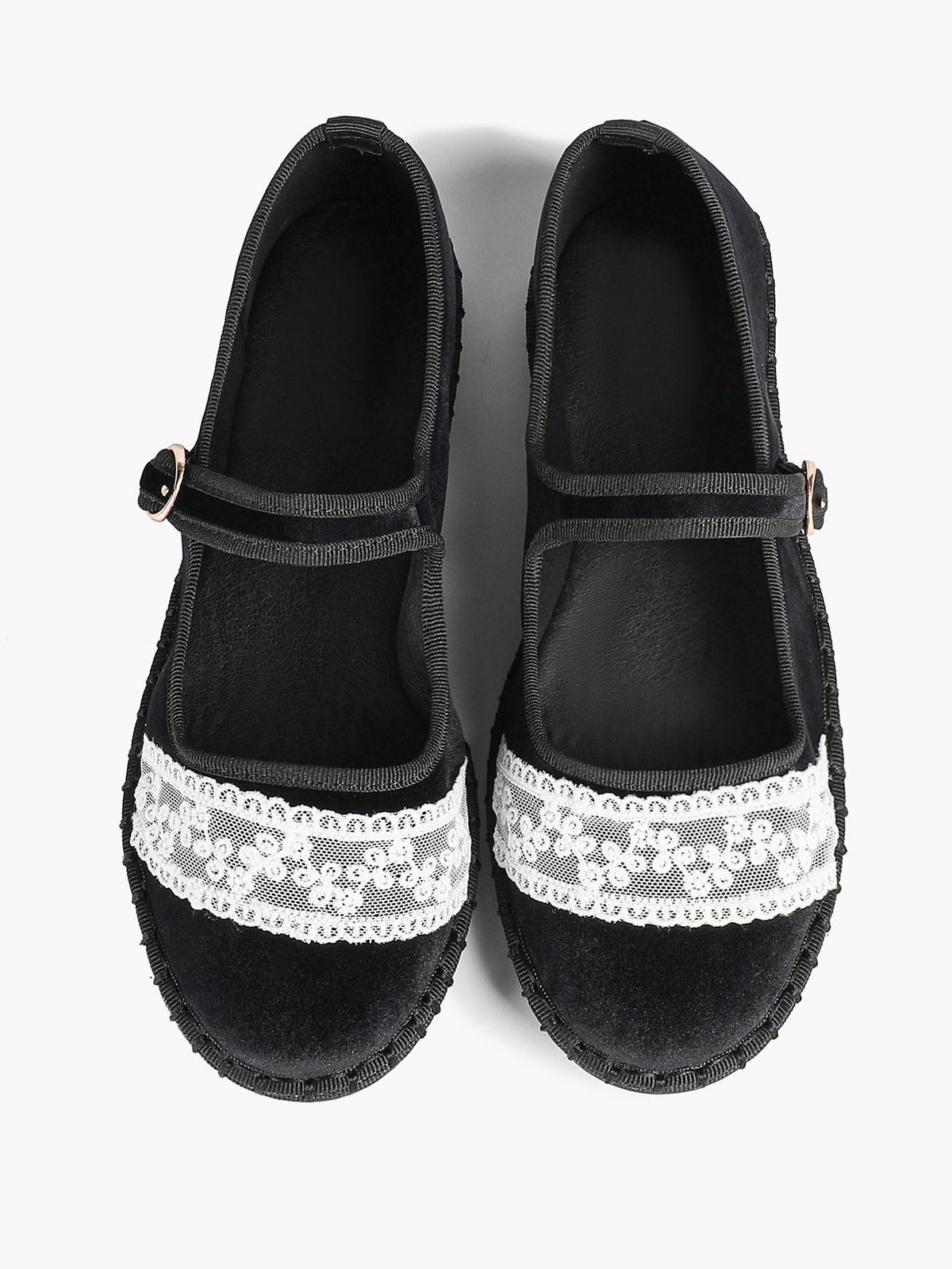 Women's Mary Jane Flats White Lace Trim Slip On Shoes ISHIFIVAN