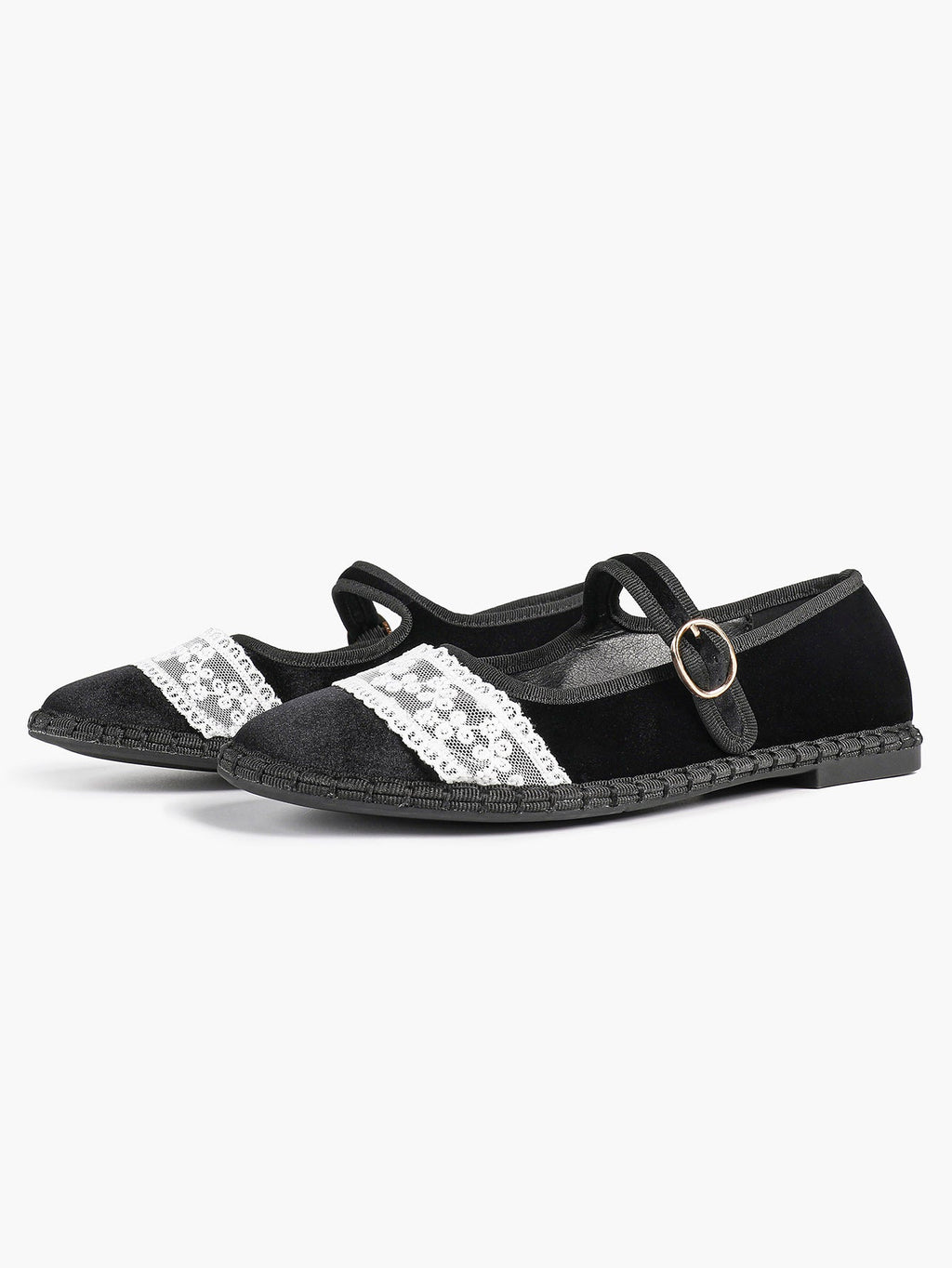 Women's Mary Jane Flats White Lace Trim Slip On Shoes ISHIFIVAN
