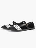 Women's Mary Jane Flats White Lace Trim Slip On Shoes ISHIFIVAN