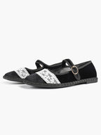 Women's Mary Jane Flats White Lace Trim Slip On Shoes ISHIFIVAN
