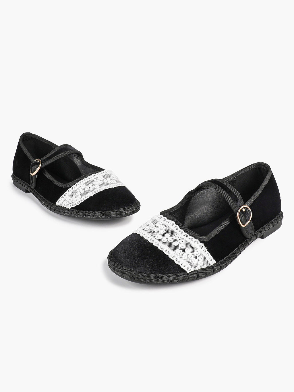 Women's Mary Jane Flats White Lace Trim Slip On Shoes ISHIFIVAN