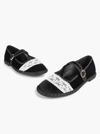 Women's Mary Jane Flats White Lace Trim Slip On Shoes ISHIFIVAN