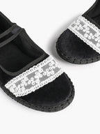Women's Mary Jane Flats White Lace Trim Slip On Shoes ISHIFIVAN