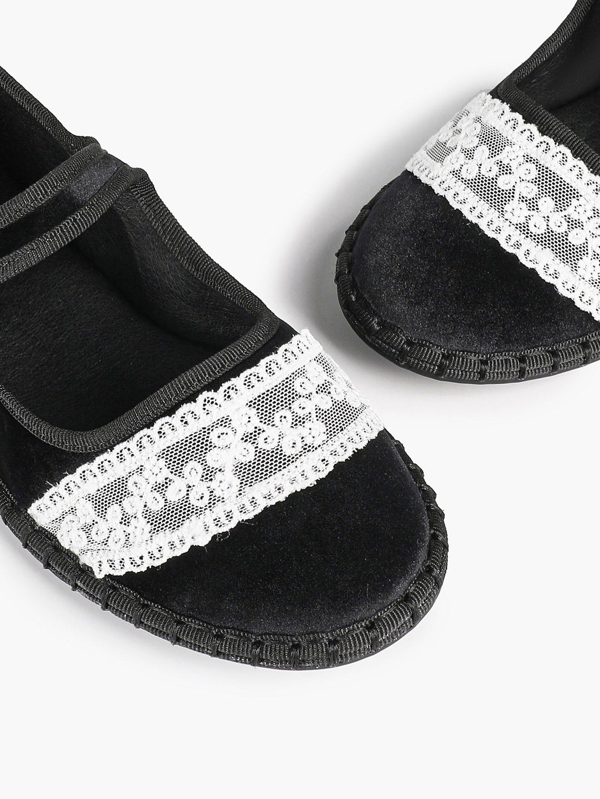 Women's Mary Jane Flats White Lace Trim Slip On Shoes ISHIFIVAN