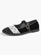 Women's Mary Jane Flats White Lace Trim Slip On Shoes ISHIFIVAN