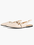 Beige Leather Bow Slingback Flats Pointed Toe Slip On Shoes Work Daily Wear
