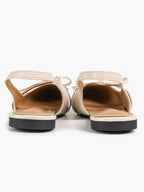 Beige Leather Bow Slingback Flats Pointed Toe Slip On Shoes Work Daily Wear