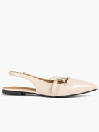 Beige Leather Bow Slingback Flats Pointed Toe Slip On Shoes Work Daily Wear