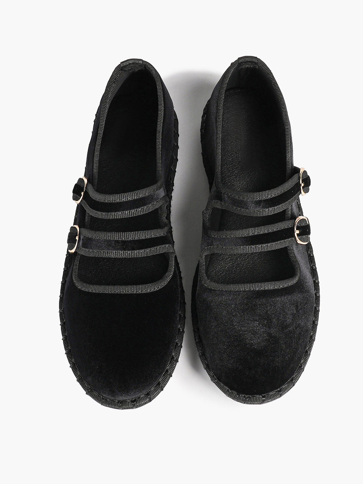 Women's Black Velvet Double-Strap Mary Jane Flats Pointed Toe Slip On Shoes Casual Shoes ISHIFIVAN