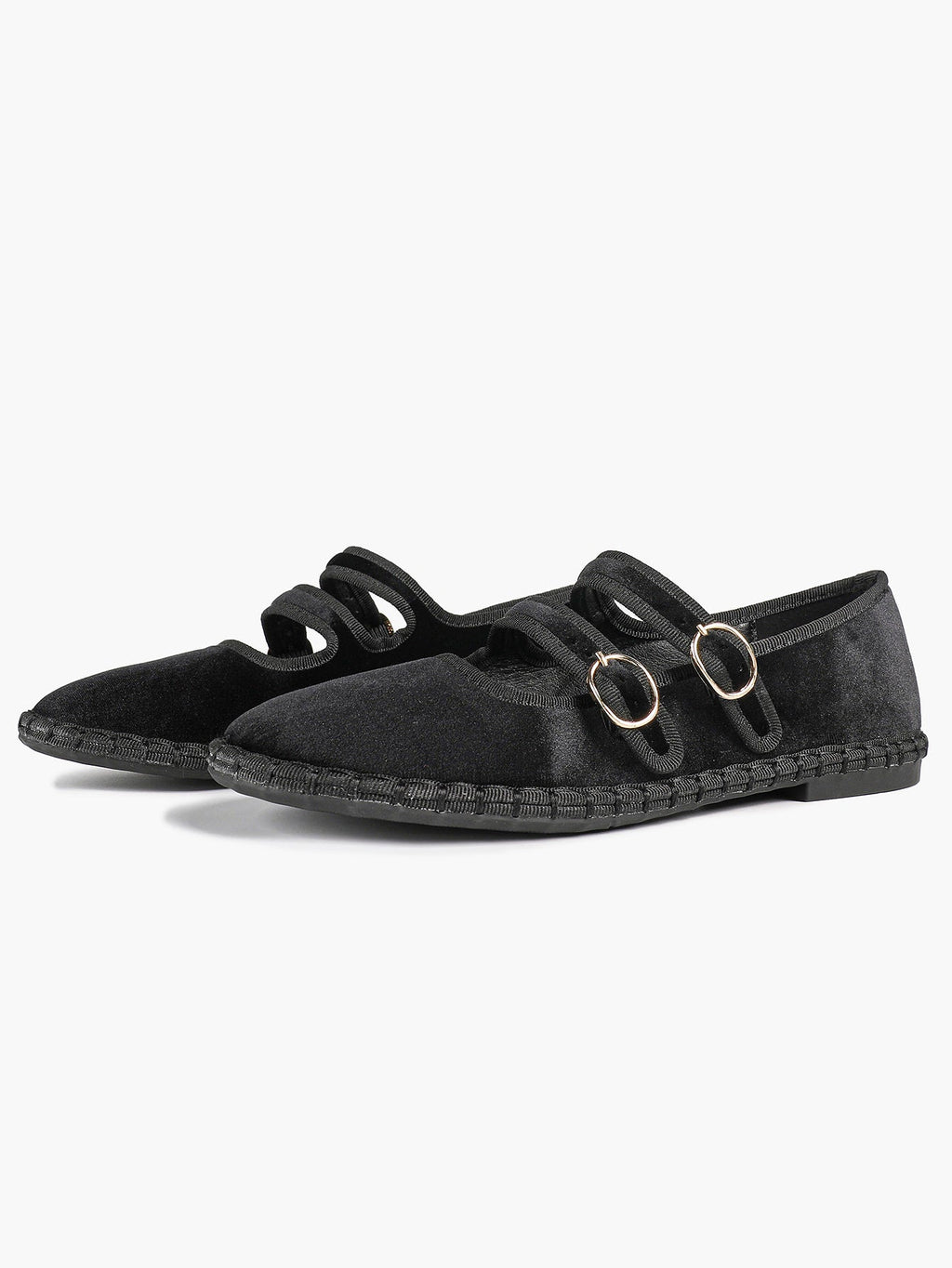 Women's Black Velvet Double-Strap Mary Jane Flats Pointed Toe Slip On Shoes Casual Shoes ISHIFIVAN