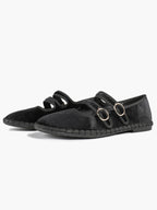 Women's Black Velvet Double-Strap Mary Jane Flats Pointed Toe Slip On Shoes Casual Shoes ISHIFIVAN