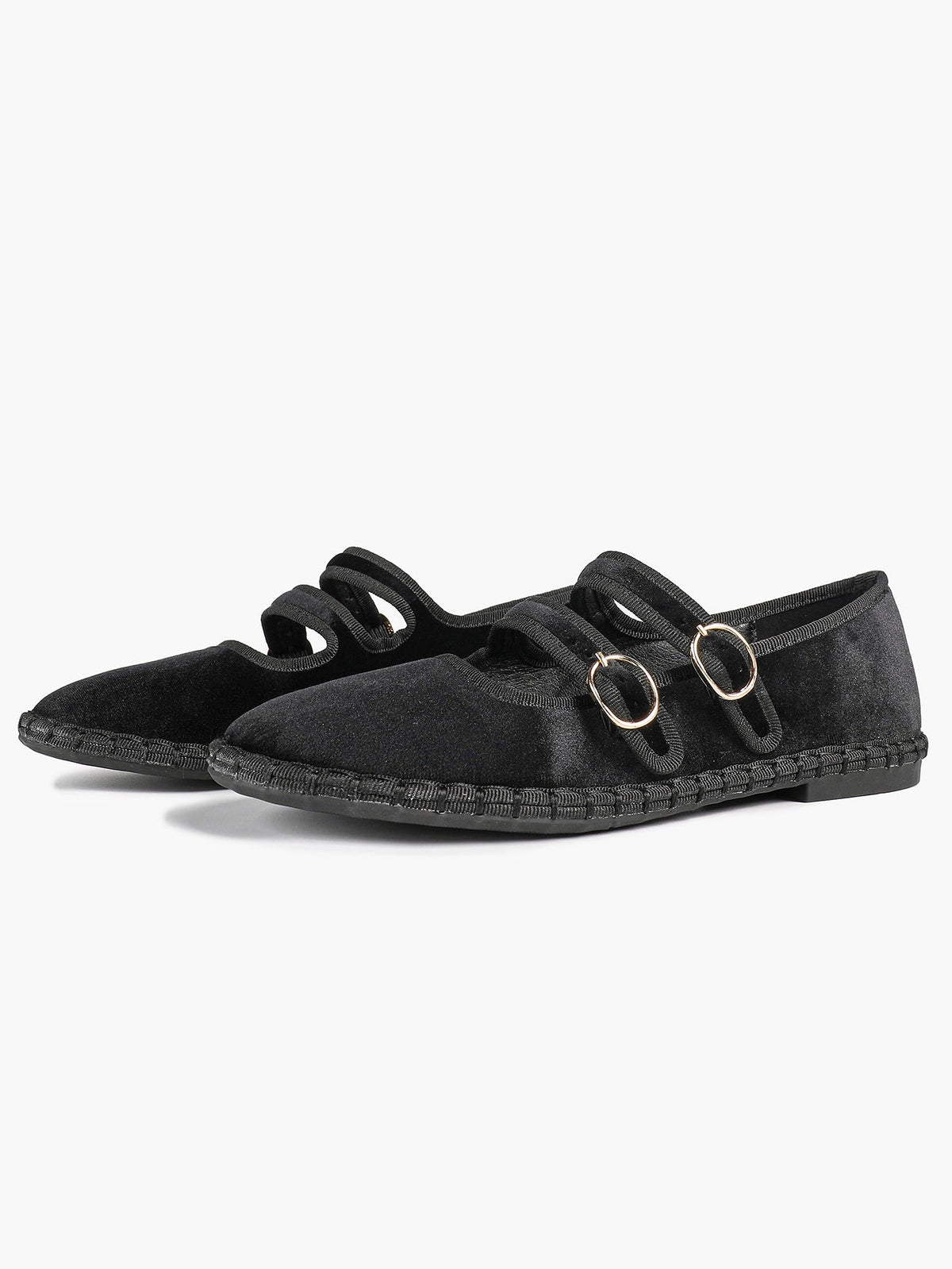Women's Black Velvet Double-Strap Mary Jane Flats Pointed Toe Slip On Shoes Casual Shoes ISHIFIVAN