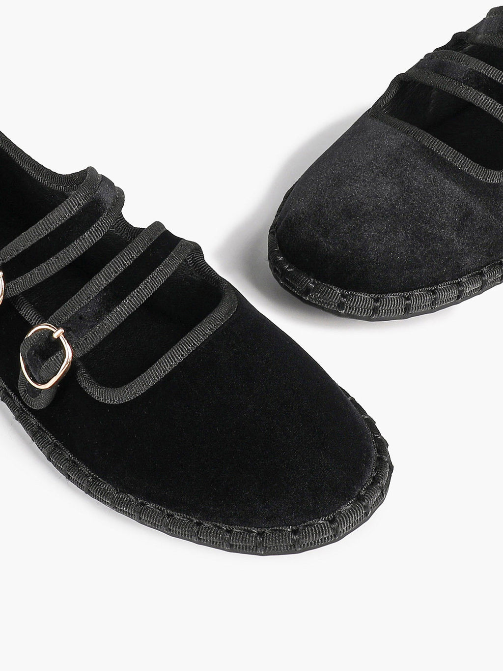 Women's Black Velvet Double-Strap Mary Jane Flats Pointed Toe Slip On Shoes Casual Shoes ISHIFIVAN
